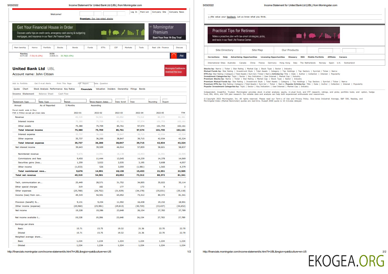 Royaume Uni United Bank Ltd (UBL), relevé bancaire, modèle Word et PDF, 2 pages